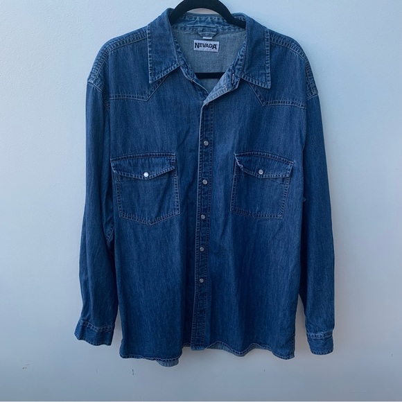Nevada Other - Vintage Men’s Size XL Denim Pearl Snap Western Shirt Blue Stone Wash American
